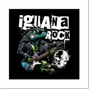 Iguana Rock Lizard Rockstar Posters and Art